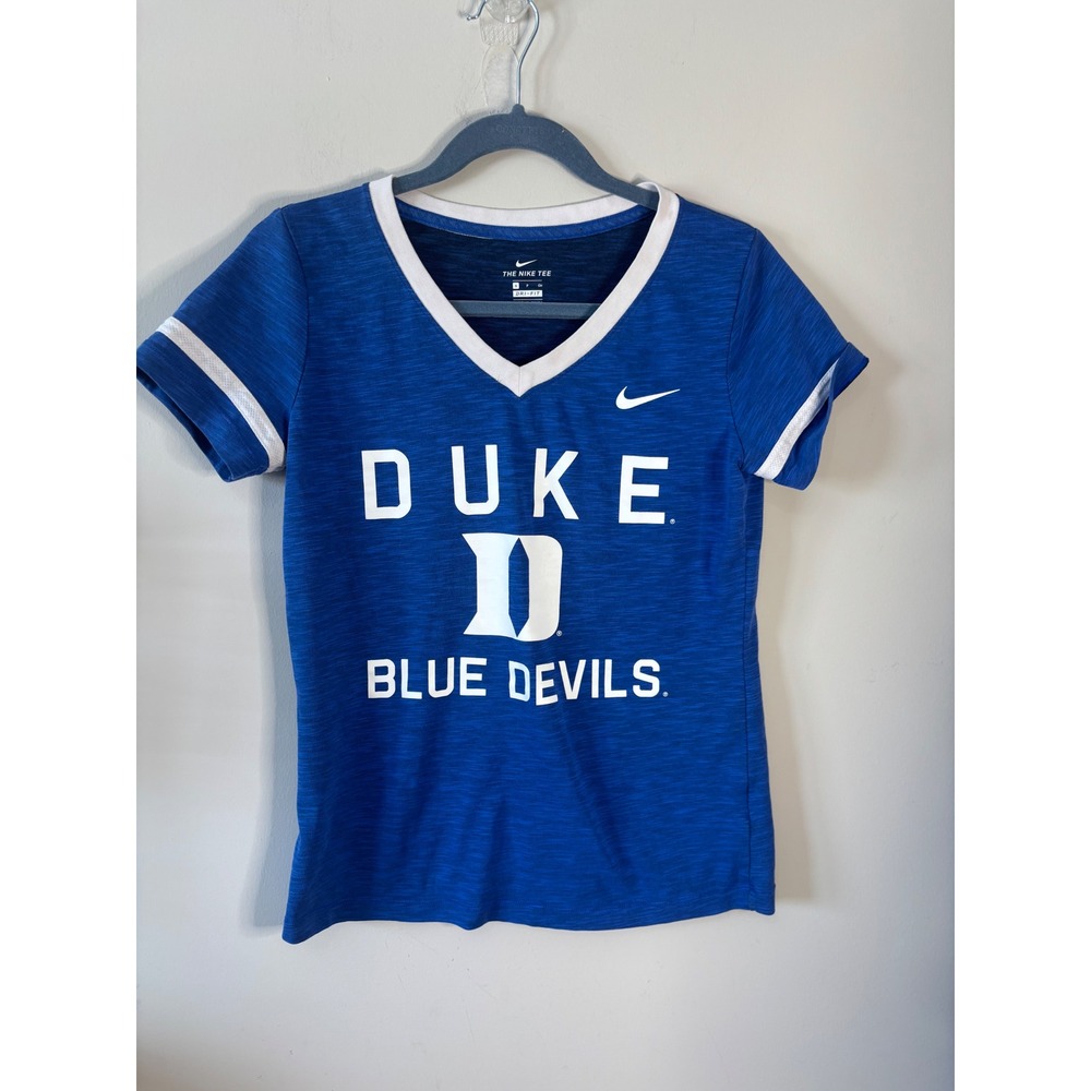 Nike Duke Blue Devils Dri Fit V Neck T Shirt Womens Small Royal Blue Athletic
